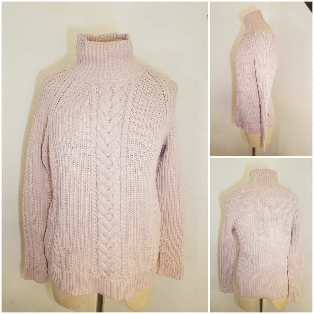 Lululemon 4 Chunky Bring The Cozy Turtleneck Cable Knit Sweater Fisherman Pink